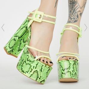 Neon Snakeskin Platform Heels